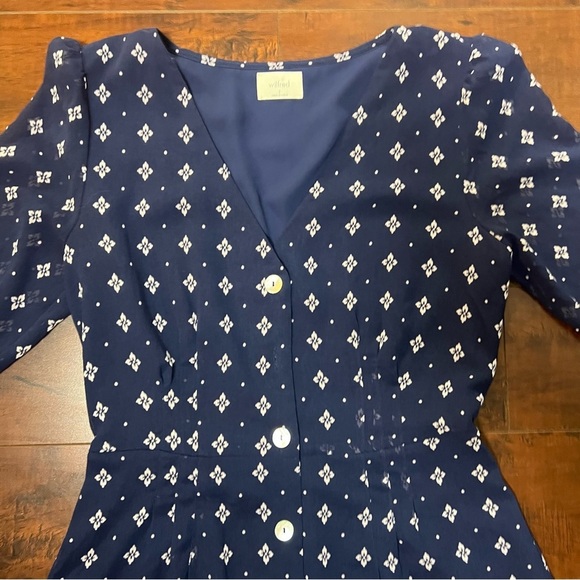 WILFRED Aritzia Mini Button Front A-Line Navy Chiffon Dress Size 2 - Picture 4 of 11